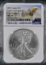 2021 American Silver S$1 Eagle Landing T-2 Coin. Early Releases. MS 70. VARIES.