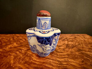 Antique Blue  Underglaze Porcelain Chinese Snuff Bottle-SIGNED 