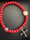 king baby coral Beaded Bracelet with Scull And Silver Cross