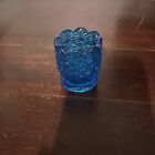 Vintage Blue LE Smith Daisy & Button Pressed Glass Toothpick Holder 2 1/4