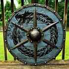 Medieval Wooden Viking Shield Round Shape & 24 Inch Dragon Design Cosplay Shield