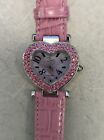 Vintage Suzanne Somers Gemmed Watch Women Silver Tone Heart Dial Pink