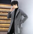 Men's Korean Wool Blend Trench Coat Lapel Double Breasted Mid Long Outwear New