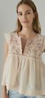 Lucky Brand Women's size Small Top Sleeves Embroidered Color Nude Pink ,New