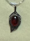 Silver Plated Natural Red Blood Amber Leaf  Pendant 925 Sterling Silver Necklace