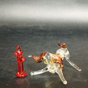 New ListingBlown Art Glass Dog and Fire Hydrant Mini Figurine