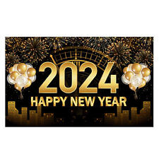 2024 Happy New Year Background Cloth Fabric Sign Poster Black Background Banner