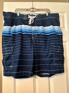 Merona Men's Blue Striped Cargo Pocket Size 2-XL Board Swim Shorts Trunks
