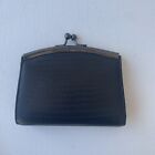 Womens Small Leather Change Coin Purse Black Crocodile Embossed