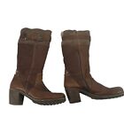 Manas Design Boots Leather Brown Block Heel Faux Fur Lined Knee High 41 US 11