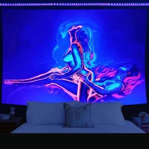 Tapestry Wall Hanging Mandala Fluorescent BlackLight UV Coupl Art Print Home Dec
