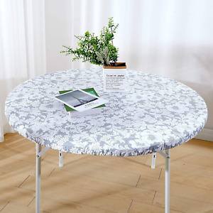 Round Tablecloth, Fitted round Plastic Vinyl Table Cloths with Flannel Backing a