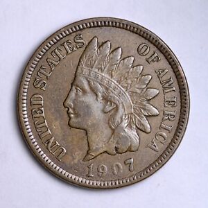 1907 Indian Head Cent Penny AU B096