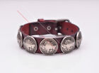Western Buffalo Concho Veg Tan Brown Leather Wrap Bracelet Wristband Cuff Bangle