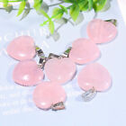 Natural 10PC Rose Quartz Palm Stones Puff Heart Healing Crystal Necklace Pendant