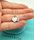 Return to Tiffany & Co. Double Mini faded Pink Enamel Heart Silver Necklace