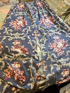 New ListingAntique Vintage Bark Cloth Fabric 2 X Drapery Panels Blue Pink Gray 22x88
