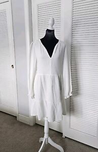 For Cynthia Women’s 100% Cotton White Gauze Dress V Neck Lightweight Size L