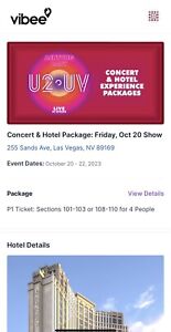 U2 Concert & Hotel Package: October 20th Show 4 Tickets!