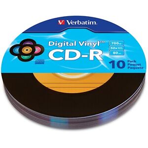 10 pack VERBATIM 52X CD-R Digital Vinyl 700MB Media Disc 98139