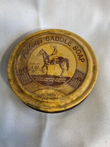 Vintage Fiebing's Horse Saddle Soap Yellow Advertising Tin Can Farmhouse Decor
