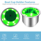 2PCS Stainless Steel 8 LED Cup Drink Holder Green Light Marine Boat Truck Camper