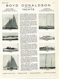 1938 BOYD DONALDSON Yacht brokers Yachts Sailboats for sale Vintage Print Ad