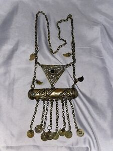 Antique Ottoman Amulet / Prayer Box Necklace With Green Stone