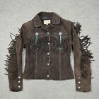 Scully Women Sz S Leather Western Suede Turquoise Beaded Fringe  Vintage Brown