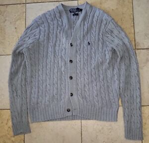 Polo Ralph Lauren Cable Knit Cardigan Sweater Cotton Gray Men’s MEDIUM