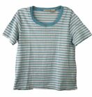 Vintage 90s Stripe T-Shirt Scoop Neck Turquoise White Ribbed Knit Tee Boxy Large
