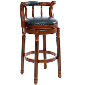 Cow top Leather Wooden Bar Stools,Seat Height 29.5'' Swivel Bar Height Chair 1pc