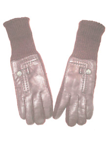 Vintage Etienne Aigner Gloves Womens Red Acrylic Gloves Knit Faux Leather Accent
