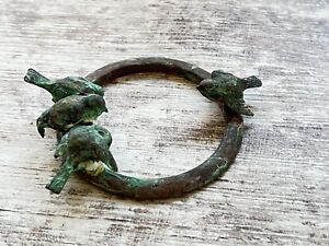 Cute Vintage Brass Ring With 4 Birds Drinking Water Wall Garden Decor