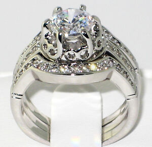 Heirloom Antique 1.85 Ct. CZ Bridal Engagement Wedding Ring 3 PC. Set - SIZE 6