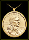 SACAGAWEA DOLLAR Necklace - gold vintage us coin native american pendant 24
