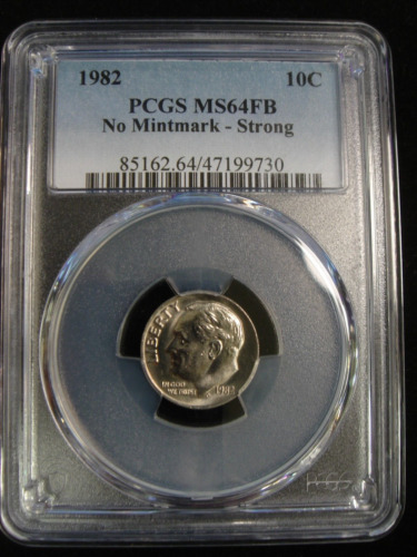 1982 No P Roosevelt Dime 10c Coin PCGS MS64 FB ERROR Missing Mintmark - Strong