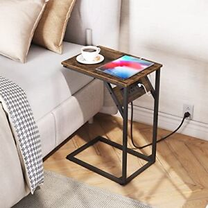 C Shaped End Table With Charging Station Sofa Table With Usb Ports And Outlets F