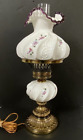 Beautiful OLD Vintage FENTON MILK GLASS LAMP Plum Crest LILAC Paisley D. CUTSHAW