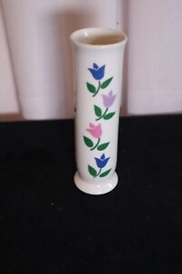 Vintage FTD Tall  Bud Vase Blue Purple Pink Tulips 6.5