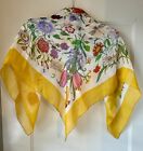 Gucci V Accornero 100% Silk Sheer Scarf Floral with yellow Border