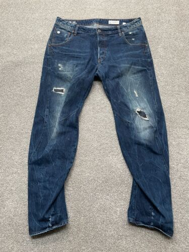 G-Star Jeans Adult 34X32 Blue Denim Arc 3D Tapered Leg Distressed Casual Mens