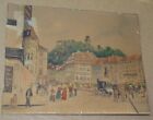 Antique watercolor painting - street scene with buggies
