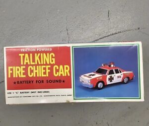 YONEZAWA VINTAGE  TALKING FIRE CHIEF CAR WITH ORIGINAL BOX COMPLETE WORKING COND