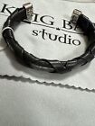King Baby Studio Leather Braided Cuff With Hammer Texture Wire .925 New!!