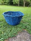 Vintage Large Oval Traditional Rattan Wicker Storage Laundry Basket Painted Blue