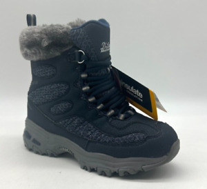 Skechers D'lites Bomb Cyclone Blue Women's Snow Boots Sz 5 US Faux Fur Cuff