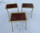 Set of 3 Folding TV Tray, Metal Snack Tables, Vintage Brown Beige Roman Picture