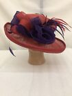Red/Purple Straw Sinamay Hat Band Flower Feather Society Lady Derby Spring Notes