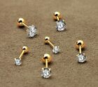 Gold Round CZ Crystal Stud Earrings Screw Back Surgical Steel Ear Stud 2-6mm 2PC